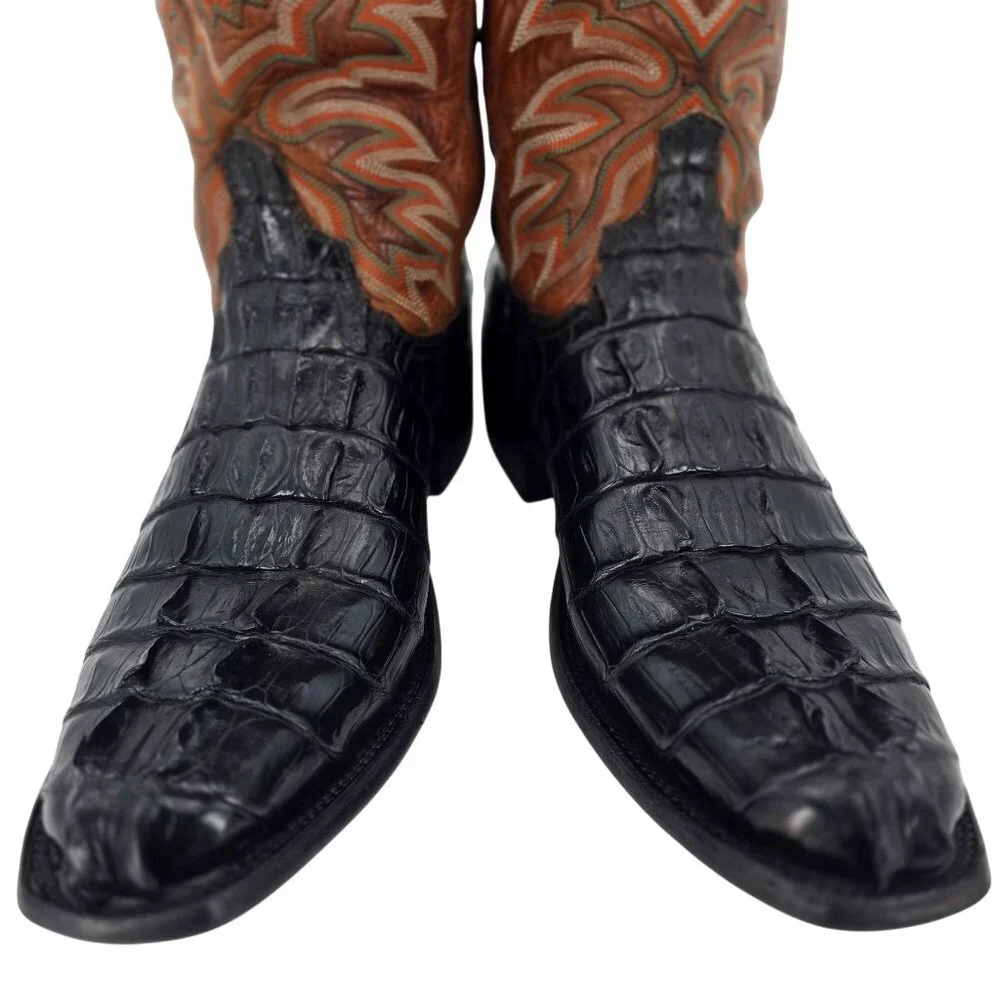 Lucchese Mens 9.5EE Tail-cut Caiman Black Brown Leather Cowboy Western Boots CBC - Picture 2 of 16